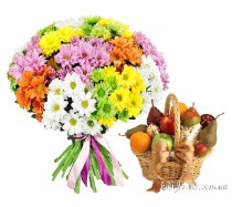 SALE- bouquet of chrysanthemums and fruits